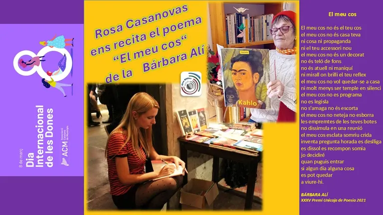 Avui, 8 de mars, DIA INTERNACIONAL DE LA DONA, un poema de la Bárbara Elizabeth Alí titulat “El meu cos” en la veu de Rosa Casanovas.