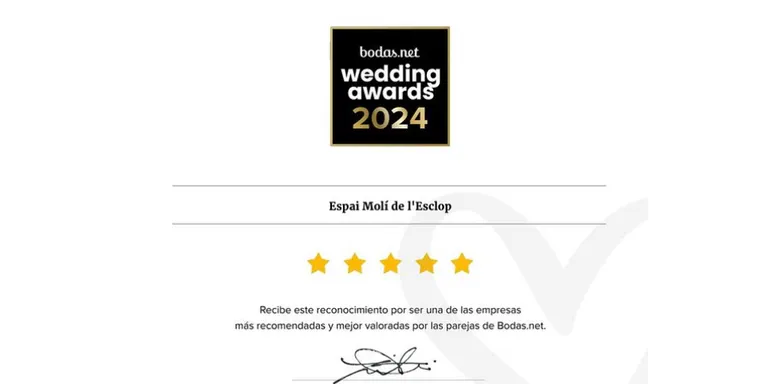 L’Espai Molí de l’Esclop i el Mas de Can Riera guanyadors als Wedding Awards 2024