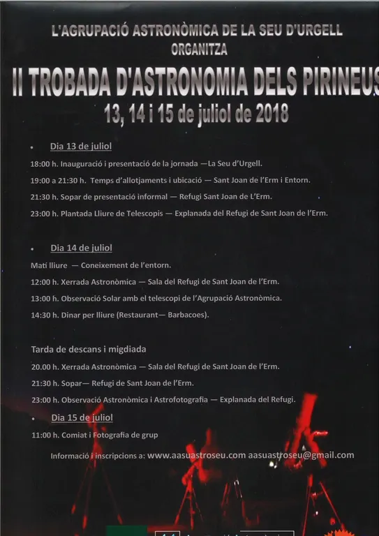 Segona edició de la Trobada d'Astronomia dels Pirineus, a la Seu i Sant Joan de l'Erm