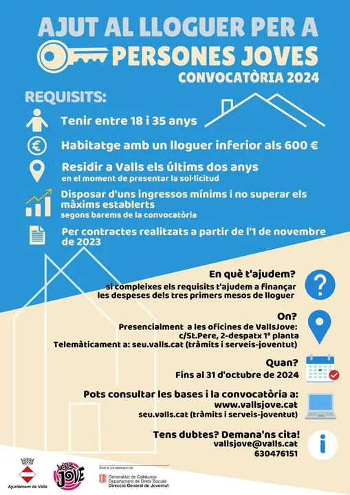 S’obre la convocatòria d’ajuts de lloguer d’habitatge per a joves