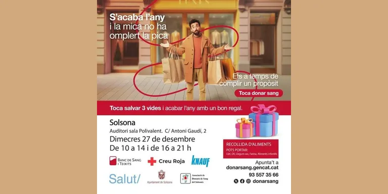 Doble jornada solidària aquest dimecres a Solsona, amb donació de sang i recollida d'aliments