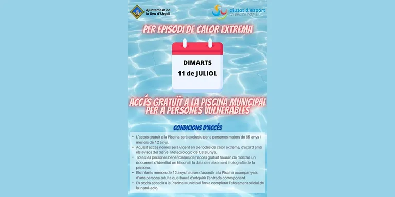 Accés gratuït a la piscina municipal de la Seu aquest dimarts per a majors de 65 anys i infants de fins a 12 anys