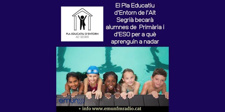 La Comissió Esportiva del Pla Educatiu d'Entorn de l'Alt Segrià becarà nois i noies, tant de Primària com d'ESO, per tal que aprenguin a nadar