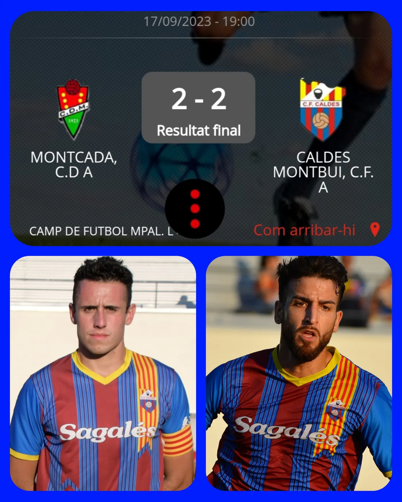El CF Caldes comença la temporada arrencant un punt a Montcada després de remuntar un 2-0 advers a la segona part