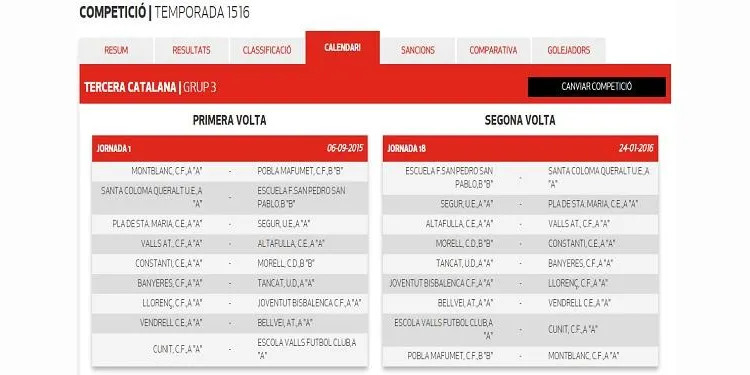 S’estableixen els calendaris de futbol de Primera a Tercera Catalana