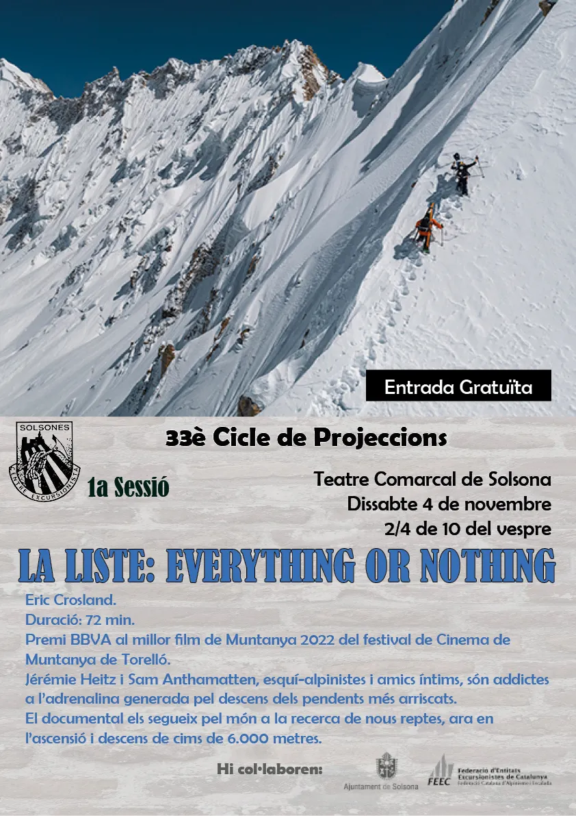 <strong>El Cicle de Projeccions del Centre Excursionista del Solsonès arrenca aquest cap de setmana</strong>