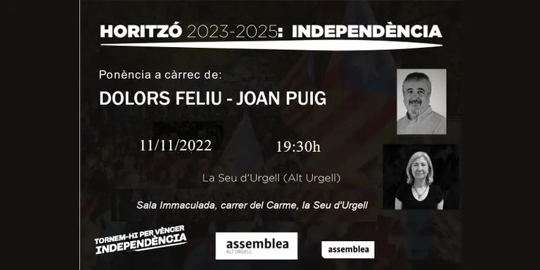 L'ANC Alt Urgell organitza una xerrada a la Seu amb Dolors Feliu i Joan Puig