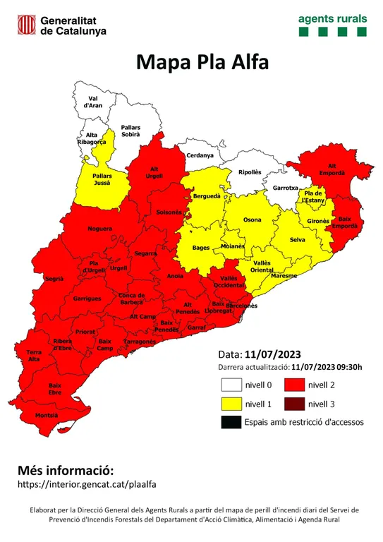 Tota la província de Tarragona en nivell 2 del Pla Alfa per risc d’incendi