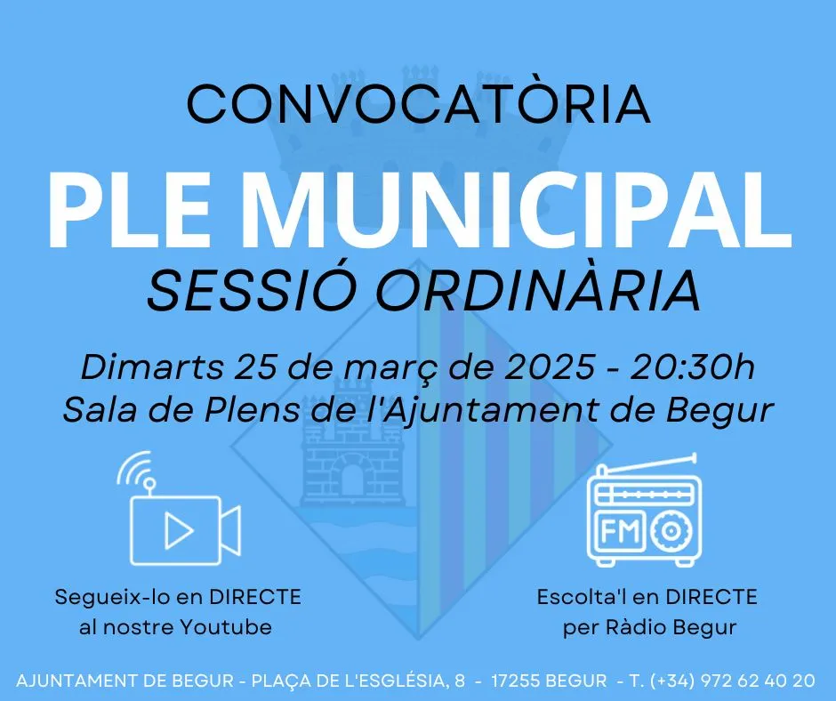 25 de març: Ple municipal ordinari de l’Ajuntament de Begur