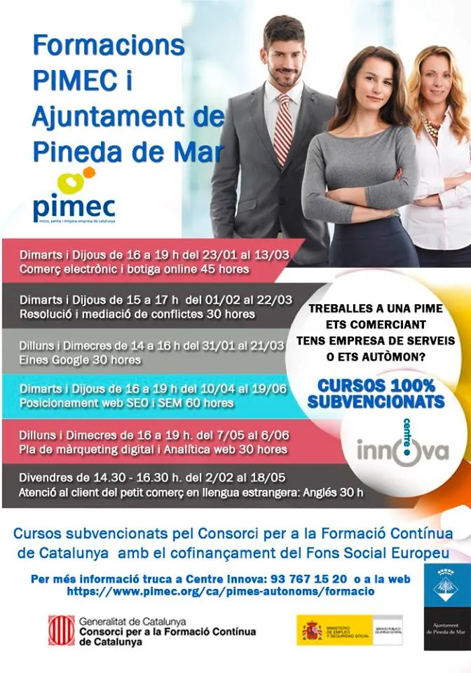 El Centre Innova farà cursos per a treballadors, autònoms i empresaris amb la col.laboració de PIMEC