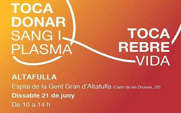 El Banc de Sang i Teixits de Tarragona organitza una jornada de donació de sang i plasma aquest dissabte a Altafulla