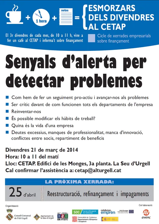 La detecció de problemes a l'empresa és el tema que centrarà el nou esmorzar dels divendres al CETAP