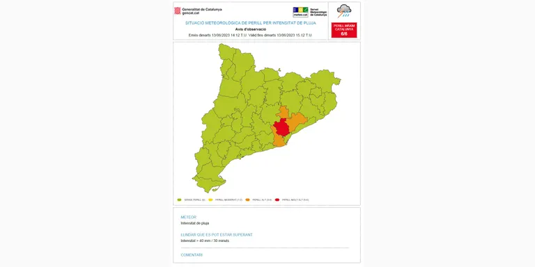 Protecció Civil activa l’INUNCAT per les pluges d’aquest dimarts