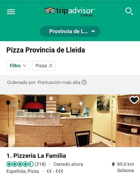 La Pizzeria La Familia és la millor pizzeria de la província de Lleida segons Trip Advisor