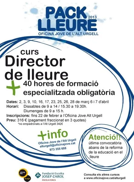 L'Oficina Jove de l'Alt Urgell organitza un nou curs de director de lleure