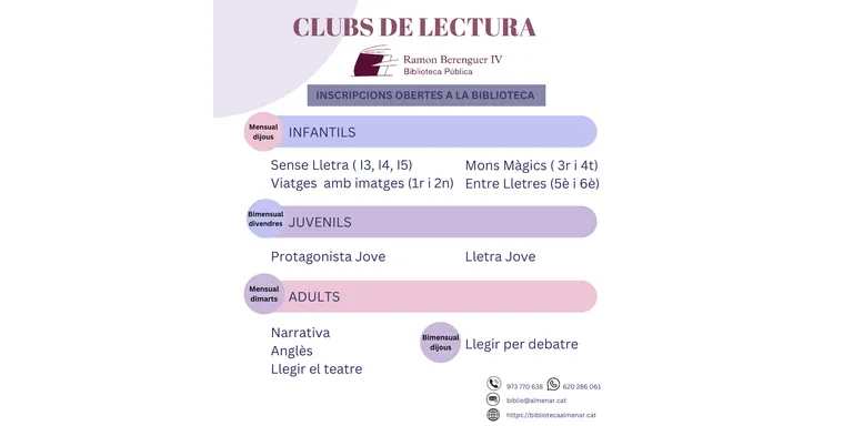Obertes les inscripcions als clubs de lectura de la Biblioteca Pública d'Almenar