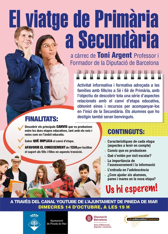 Xerrada 'El viatge de primària a secundària' per a pares i mares amb fills i filles a 5è i 6è de primària