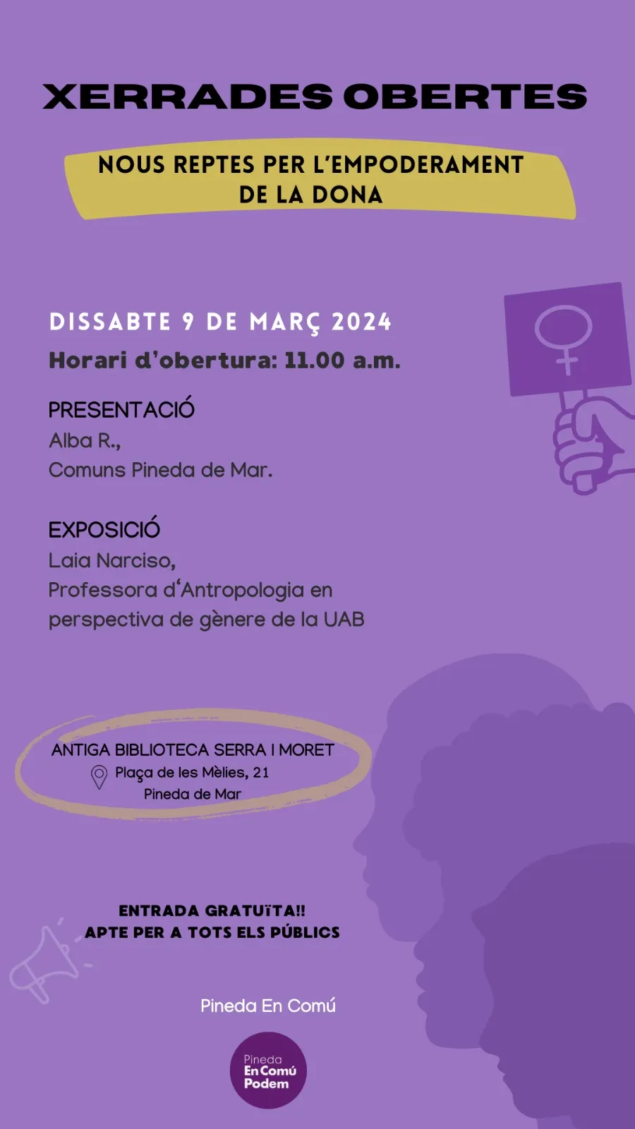 Pineda en Comú fa una xerrada amb el nom 'Nous reptes per l'empoderament de la dona'