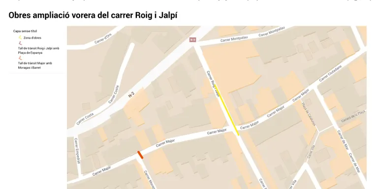 Comencen les obres per eixamplar la vorera del carrer Roig i Jalpí de Pineda