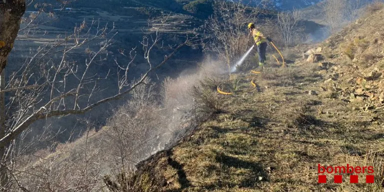 Un foc crema 1,2 hectàrees de vegetació al municipi de Bellver de Cerdanya, a la banda dreta de la carretera de Meranges