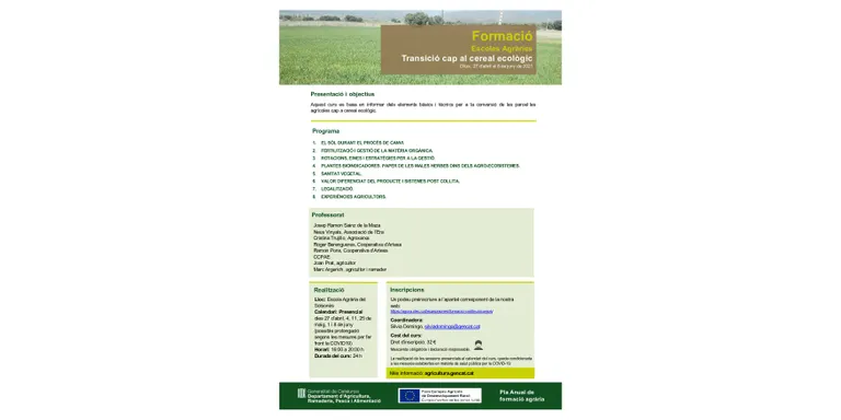 L'Escola Agrària organitza un curs sobre la transició cap al cereal ecològic