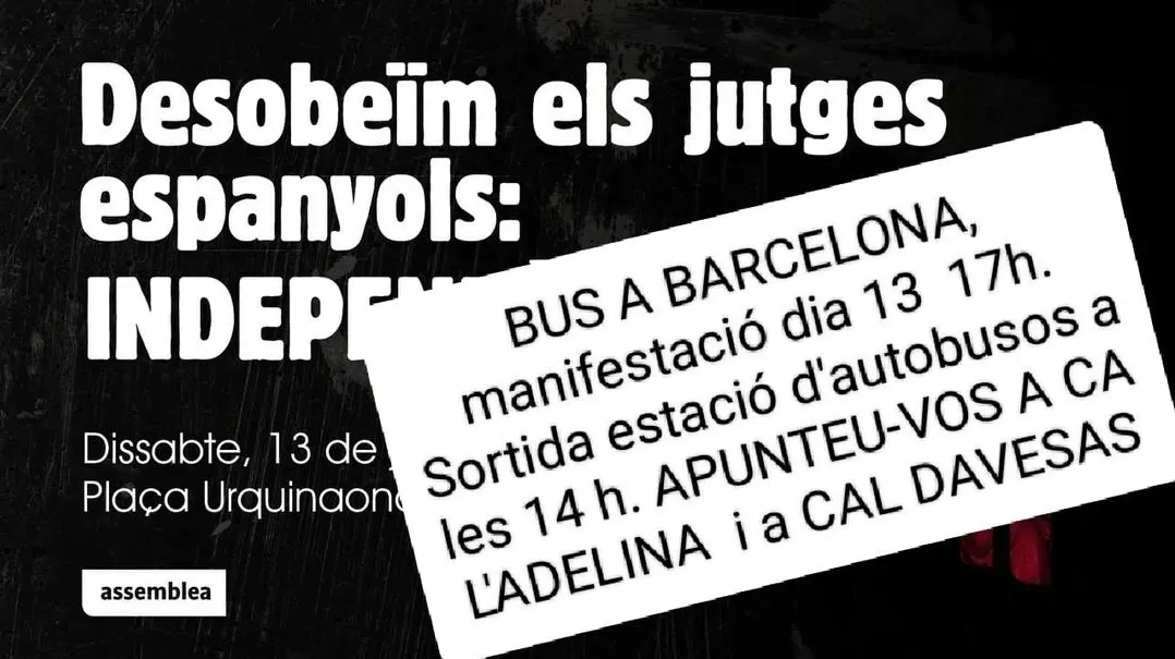 L'ANC de Solsona organitza un autobús per participar en la mobilització d'aquest dissabte a Barcelona en contra del "cop d'estat judicial" en l'aplicació de l'amnistia