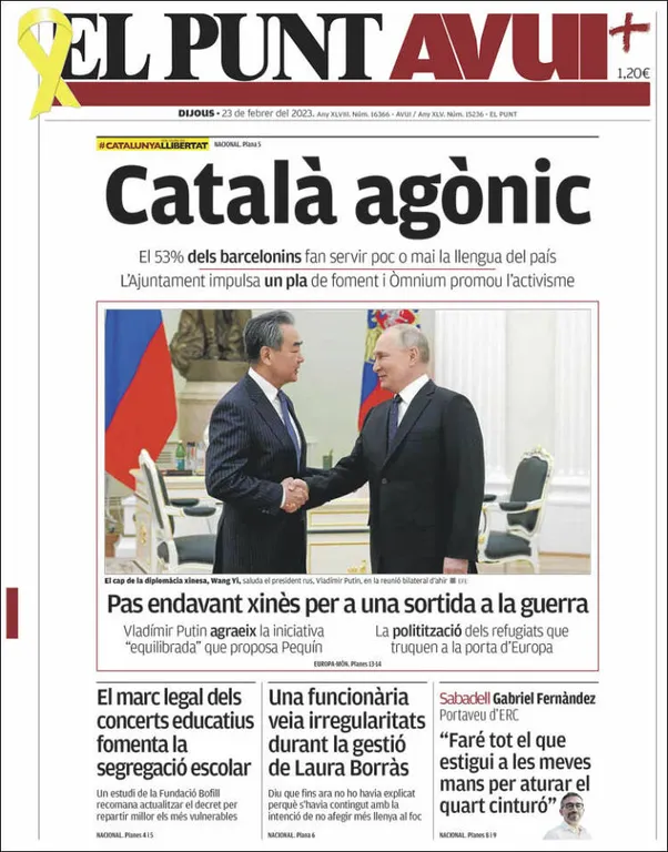 Consulta les portades dels diaris d'aquest 23 de febrer