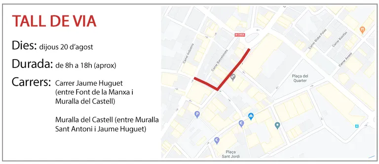 Tall de circulació al carrer Jaume Huguet i la Muralla del Castell