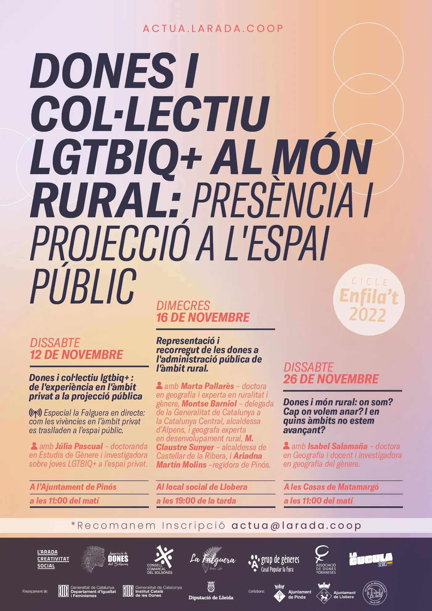 L'Arada convida a debatre sobre els espais que ocupen les dones i el col·lectiu LGTBIQ+ en els diferents àmbits del món rural