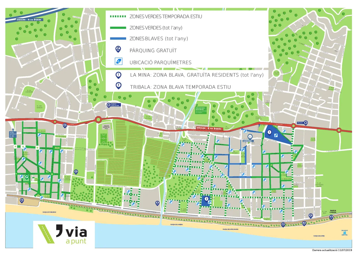 Noves zones verdes d'aparcament per a residents al Carme i a Poblenou