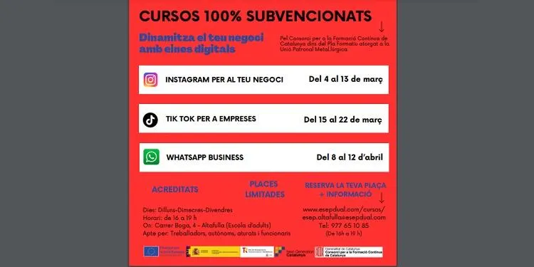 L'Escola d'Adults d'Altafulla ofereix cursos subvencionats per a treballadors, autònoms i persones a l'atur