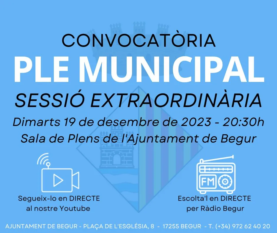 19 de desembre: Ple Municipal Extraordinari de l’Ajuntament de Begur