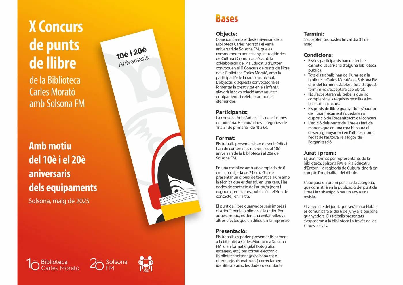 Convocat el 10è concurs de punts de llibre de la biblioteca, amb l'aniversari de l'equipament i el de la ràdio com a tema