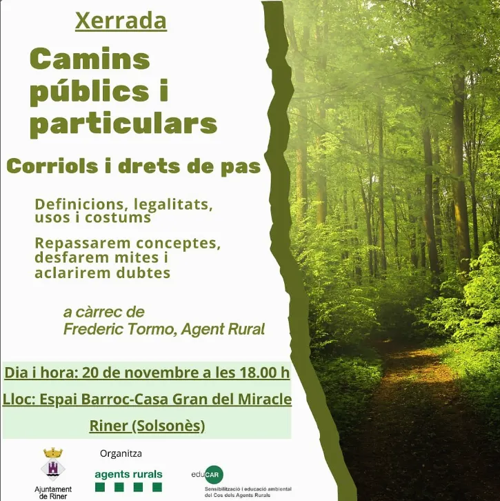 Riner acull aquest dimecres una xerrada sobre camins públics i particulars
