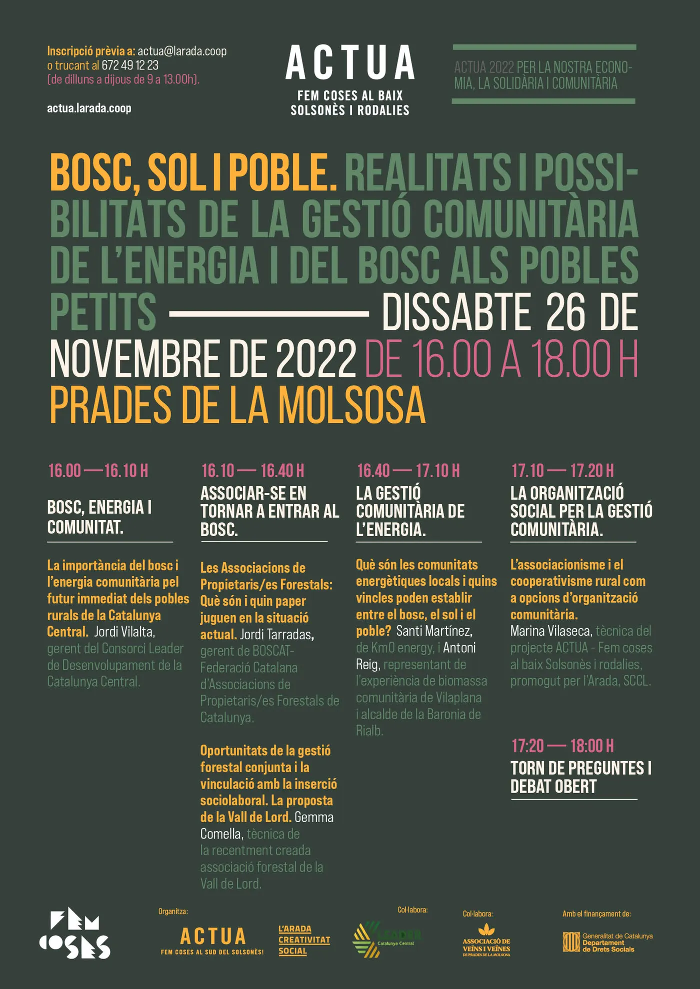 L'Actua de L'Arada organitza una jornada sobre la gestió comunitària de l'energia i del bosc als pobles petits