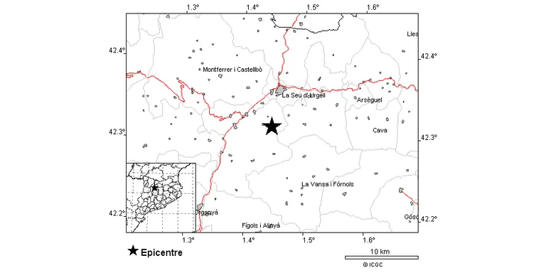 Terratrèmol de magnitud 2,6 al municipi de Ribera d'Urgellet