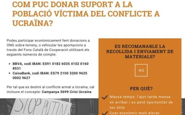 El Fons Català de Cooperació desaconsella la recollida de material