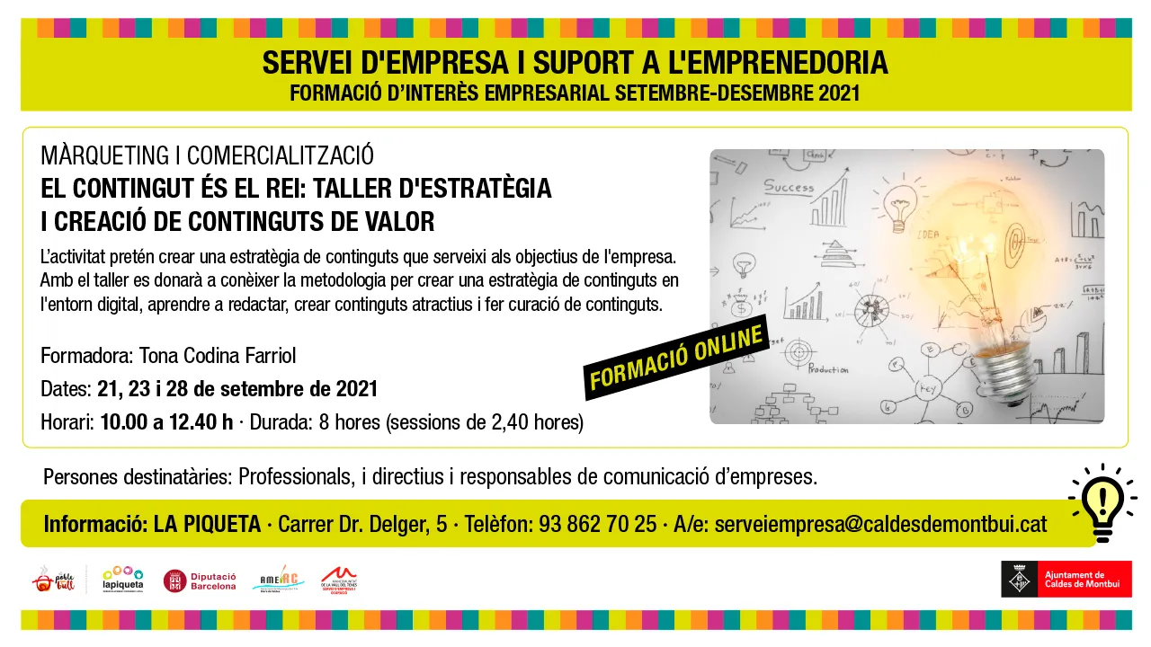 El Servei d’Empresa i Suport a l’Emprenedoria de Caldes organitza una formació sobre estratègia i creació de continguts de valor al món digital