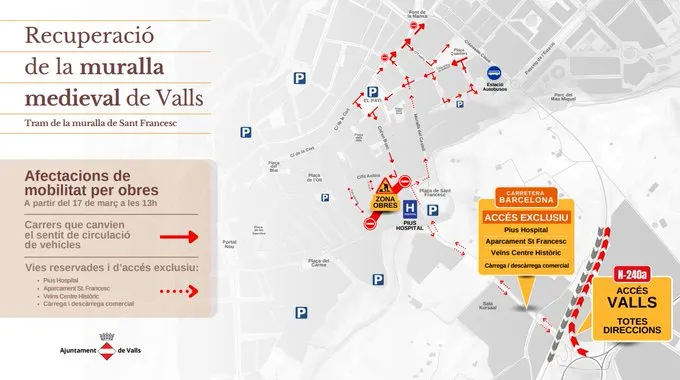 Canvis de circulació per les obres de la muralla de Sant Francesc