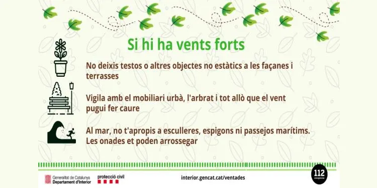 Protecció Civil activa les alertes VENTCAT i PROCICAT per la previsió de forts vents i onatge