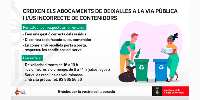 L'Ajuntament denuncia la reiteració d'usos inadequats dels contenidors de deixalles a la via pública