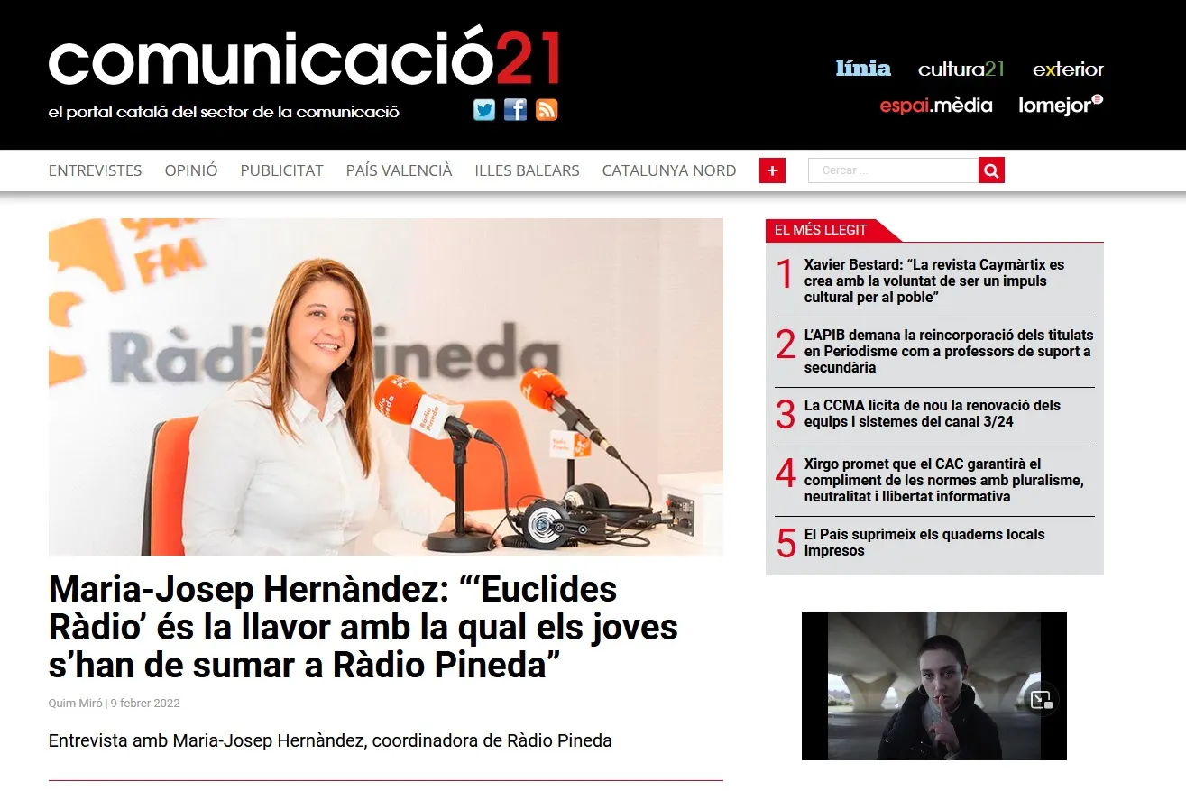 Comunicació 21 entrevista la coordinadora de Ràdio Pineda