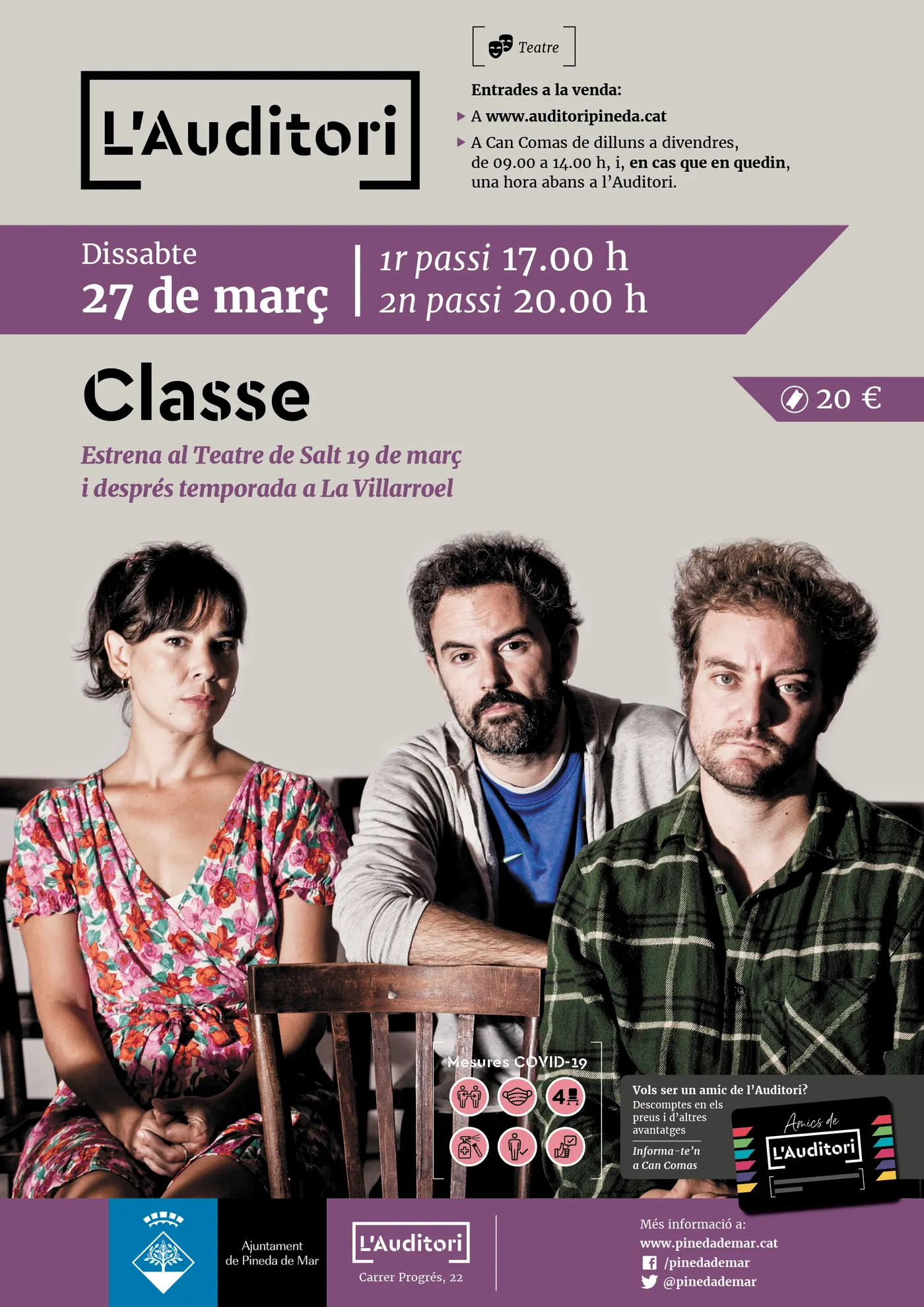 L'obra de teatre 'Classe' arriba a l'Auditori de Pineda abans de fer la temporada la Sala Villaroel de Barcelona