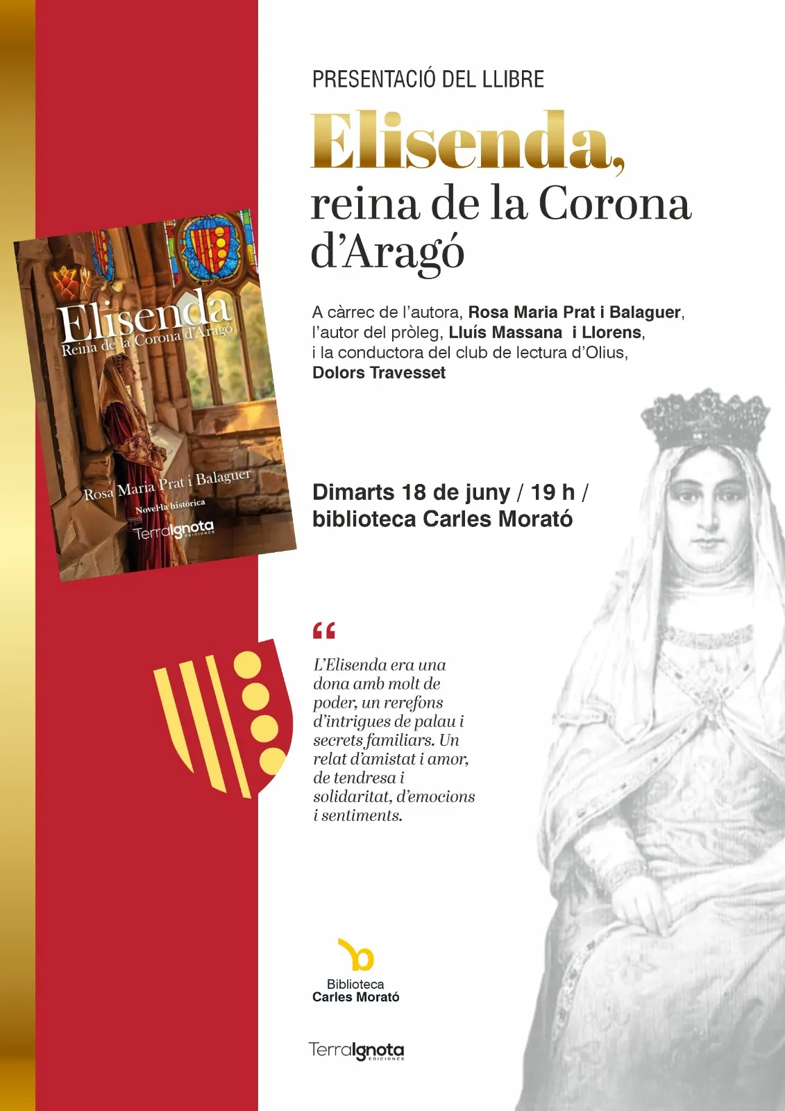 Rosa Maria Prat torna a Solsona per presentar el llibre "Elisenda, reina de la Corona d'Aragó"