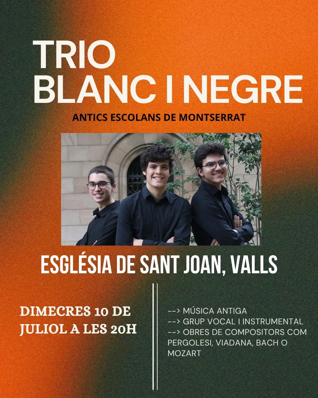 L’Església de Sant Joan acull un concert amb el Trio Blanc i Negre