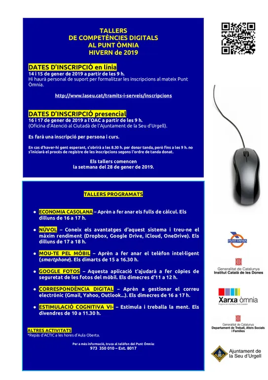 El Punt Òmnia de la Seu programa aquest hivern sis nous tallers de competències digitals