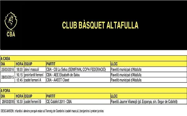 El CB Altafulla comença les vacances de Setmana Santa