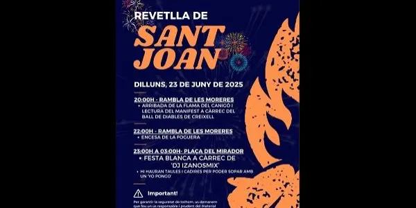 Creixell celebrarà la revetlla de Sant Joan amb foc, sopar popular i música