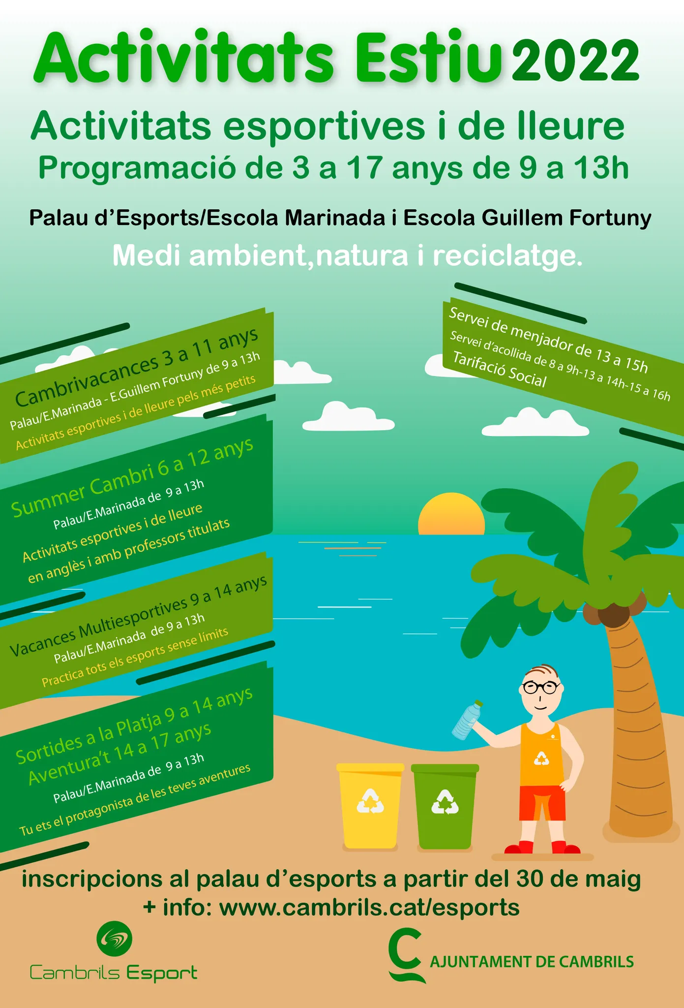 Els casals d’estiu de Cambrils enguany tindran com a temàtica el medi ambient, la natura i el reciclatge