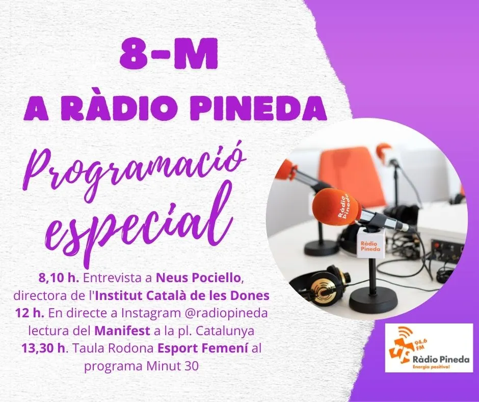 8-M a Ràdio Pineda: Neus Pociello, directora de l'ICD, retransmissió del Manifest i taula rodona d'esport femení